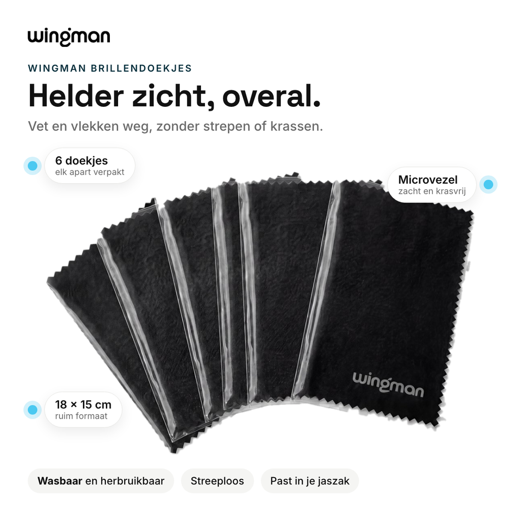 Wingman brillendoekjes: 6 stuks, microvezel, 18 x 15 cm